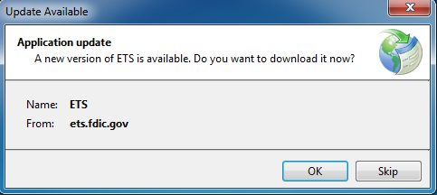 ETS new major version available dialog